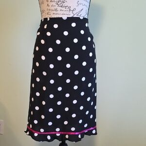 Clio Black and White Polka Dot A-Line Skirt with Pink Trim
